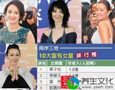 十大富豪女星章子怡领衔章子怡1.2亿